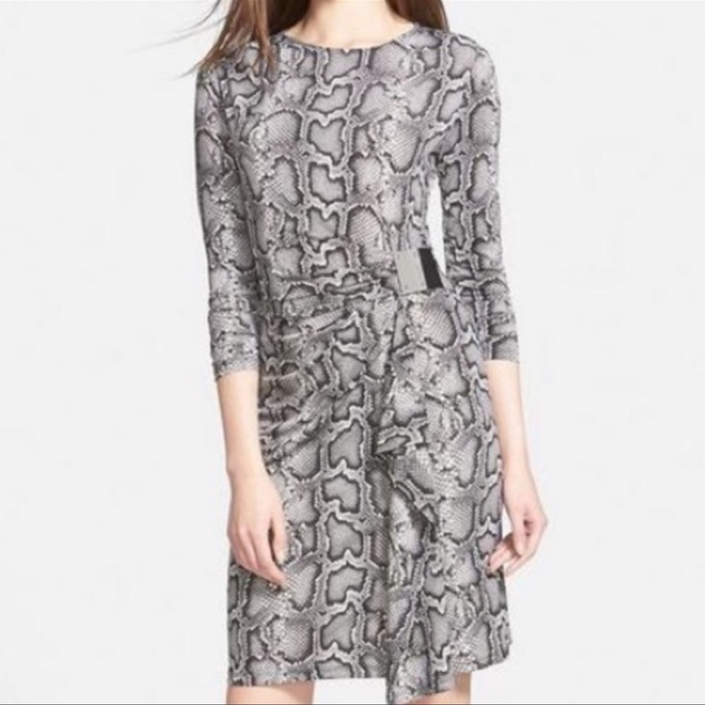 Michael Kors Black Snakeskin Gunmetal Wrap Womens LongSleeve Dress NWT MSRP $130